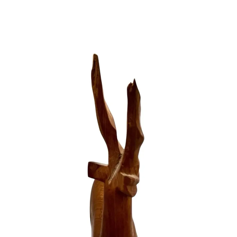 1967 Antelopes Figurines Sculptures Vintate Hand Carved Signed Wood